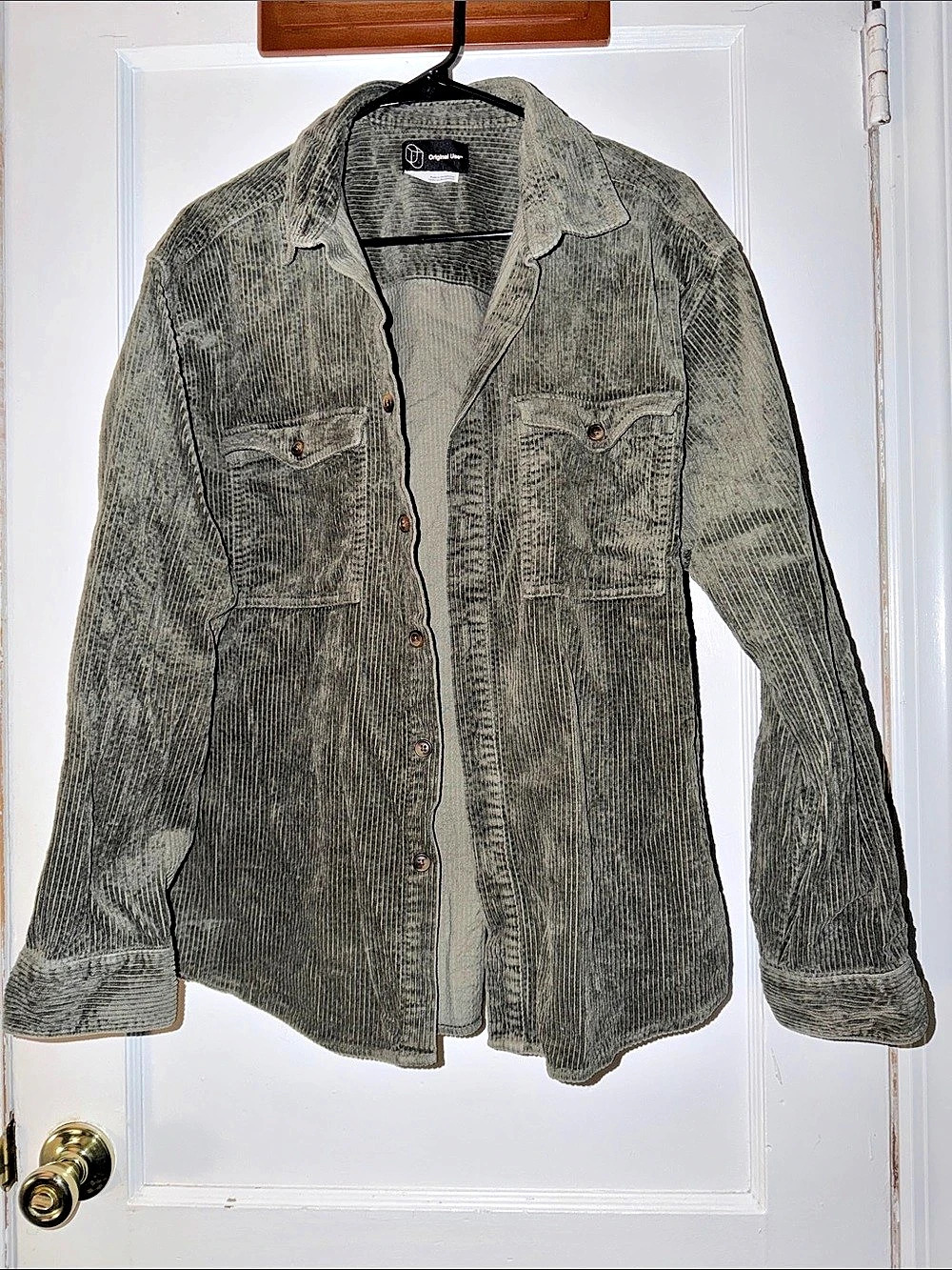 Original Use Men's Corduroy Long Sleeve Button-Down Shirt Green Large